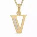 letter v zirkoon ketting in verguld sterlingzilver met hanger in 9 karaat goud