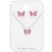 vlinder roze set met oorbellen en ketting in zilver