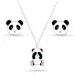 panda set met oorbellen en ketting in zilver witte emaille zwart emaille pink emaille