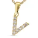 letter v zirkoon ketting in verguld sterlingzilver met hanger in 8 karaat goud