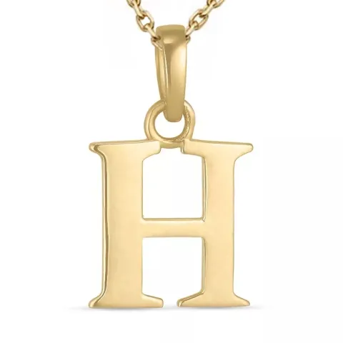 letter h ketting in verguld sterlingzilver met hanger in 9 karaat goud