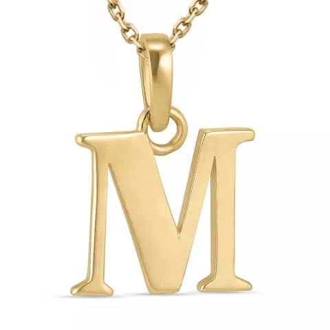 letter m ketting in verguld sterlingzilver met hanger in 9 karaat goud