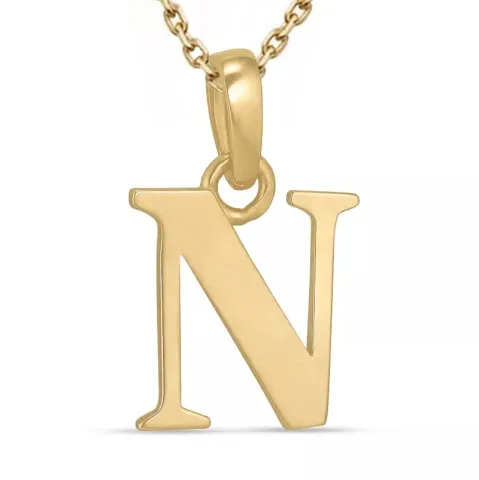 letter n ketting in verguld sterlingzilver met hanger in 9 karaat goud