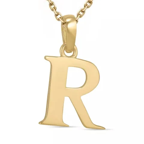 letter r ketting in verguld sterlingzilver met hanger in 9 karaat goud