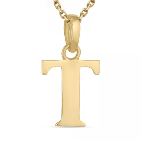 letter t ketting in verguld sterlingzilver met hanger in 9 karaat goud