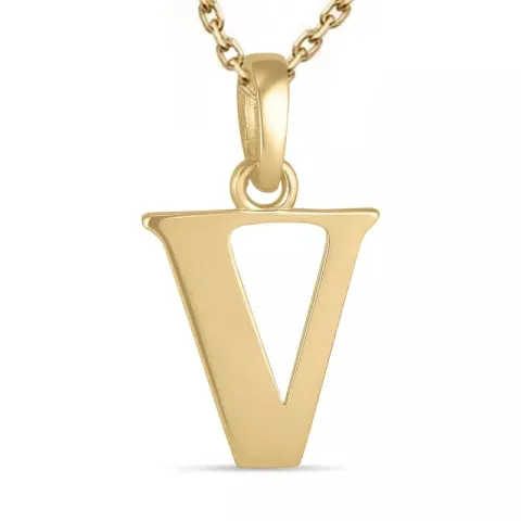 letter v ketting in verguld sterlingzilver met hanger in 9 karaat goud