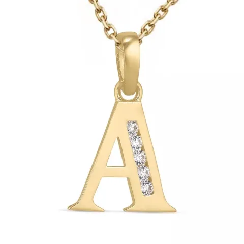 letter a zirkoon ketting in verguld sterlingzilver met hanger in 9 karaat goud