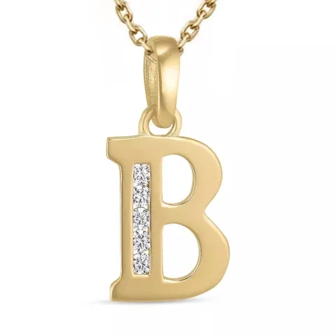 letter b zirkoon ketting in verguld sterlingzilver met hanger in 9 karaat goud