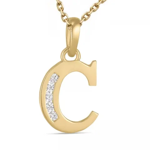 letter c zirkoon ketting in verguld sterlingzilver met hanger in 9 karaat goud