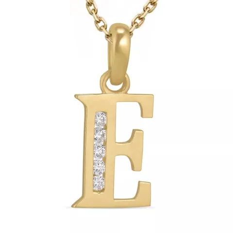 letter e zirkoon ketting in verguld sterlingzilver met hanger in 9 karaat goud