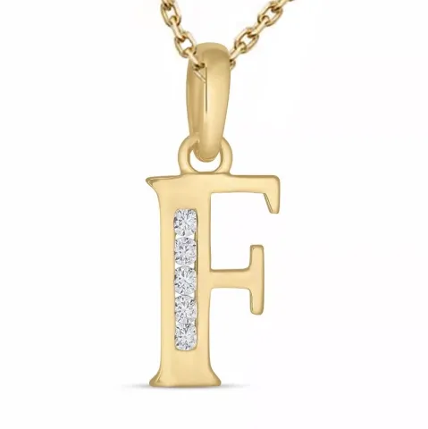 letter f zirkoon ketting in verguld sterlingzilver met hanger in 9 karaat goud