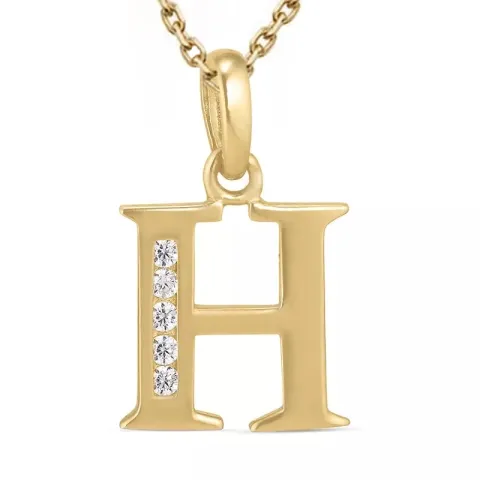 letter h zirkoon ketting in verguld sterlingzilver met hanger in 9 karaat goud