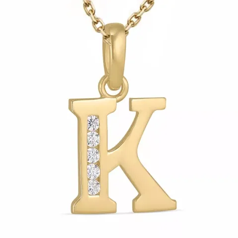 letter k zirkoon ketting in verguld sterlingzilver met hanger in 9 karaat goud