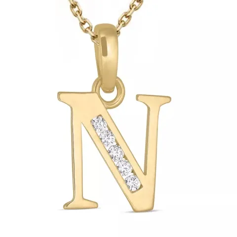 letter n zirkoon ketting in verguld sterlingzilver met hanger in 9 karaat goud