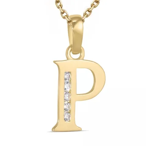 letter p zirkoon ketting in verguld sterlingzilver met hanger in 9 karaat goud