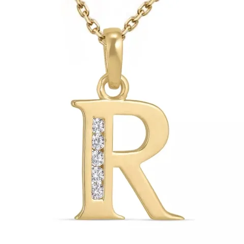 letter r zirkoon ketting in verguld sterlingzilver met hanger in 9 karaat goud