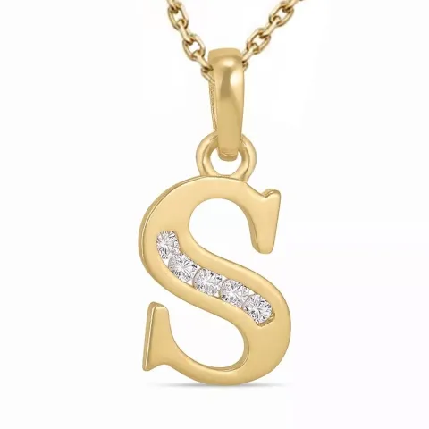 letter s zirkoon ketting in verguld sterlingzilver met hanger in 9 karaat goud