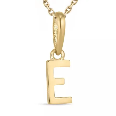 letter e ketting in verguld sterlingzilver met hanger in 9 karaat goud