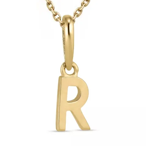 letter r ketting in verguld sterlingzilver met hanger in 9 karaat goud