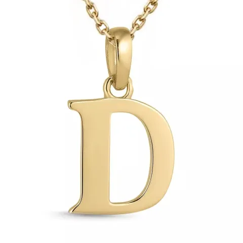 letter d ketting in verguld sterlingzilver met hanger in 9 karaat goud