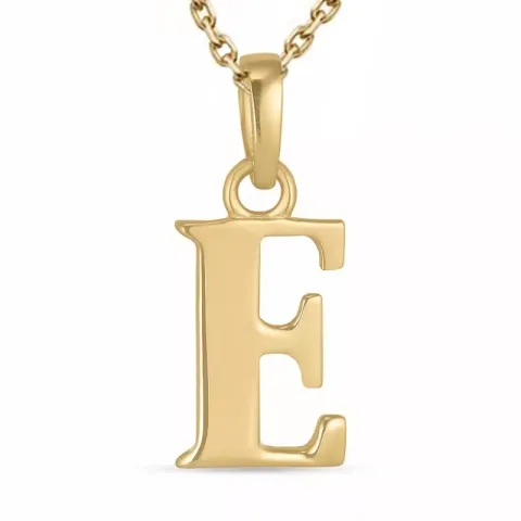 letter e ketting in verguld sterlingzilver met hanger in 9 karaat goud