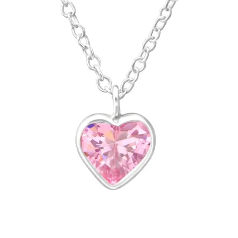 hart roze zirkoon ketting in zilver