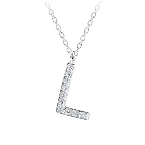 letter l zirkoon ketting in zilver