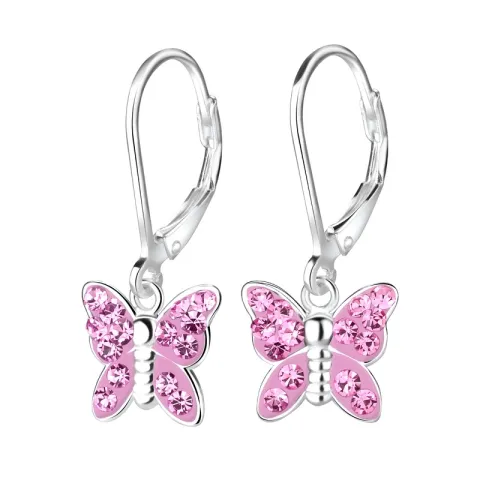 vlinder pink kinder oorbellen in zilver