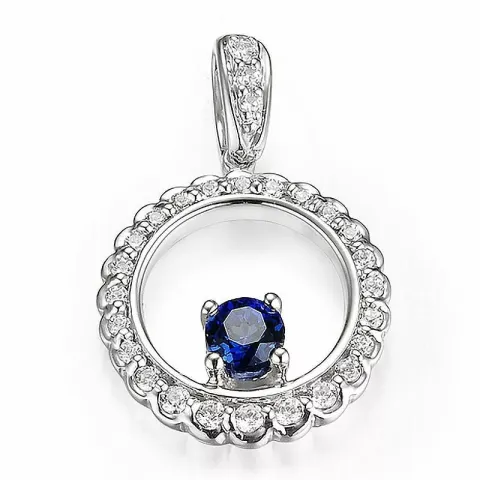 rond saffier diamanten hanger in 14 caraat witgoud 0,169 ct