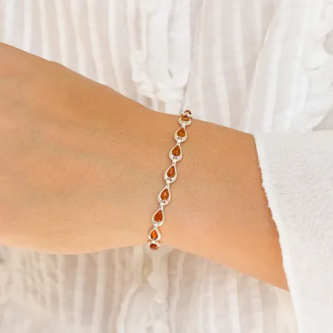 cognac geverfd barnsteen armband in zilver