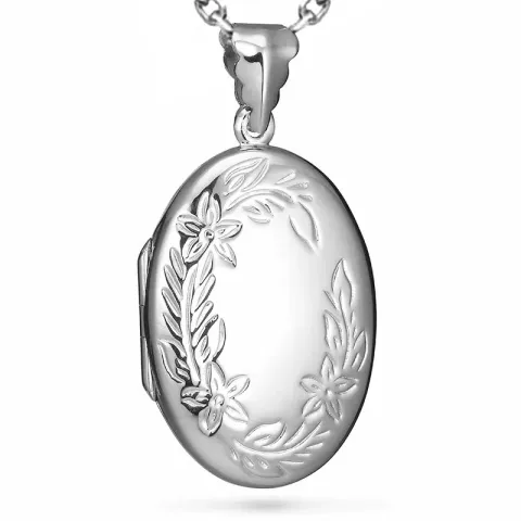 bloem ketting in zilver met medaillon in zilver