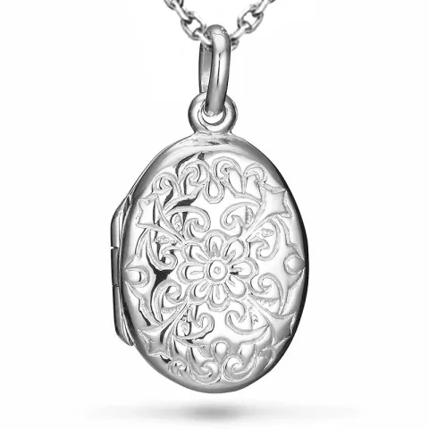 ovaal bloem ketting in zilver met medaillon in zilver