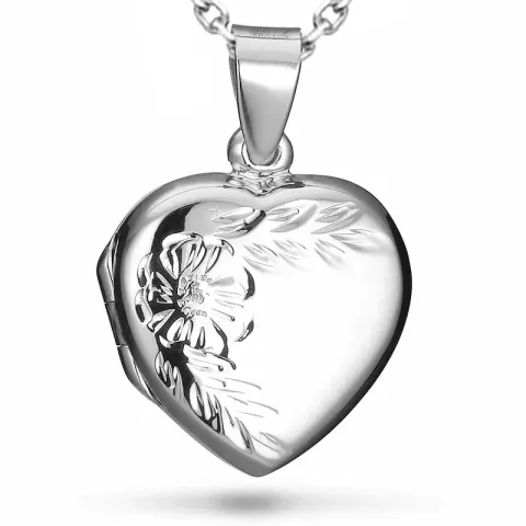 hart bloem ketting in zilver met medaillon in zilver