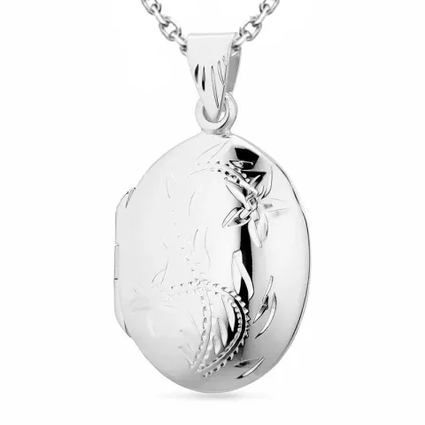 ovaal bloem ketting in zilver met medaillon in zilver