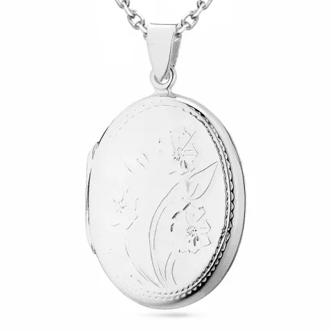 bloem ketting in zilver met medaillon in zilver