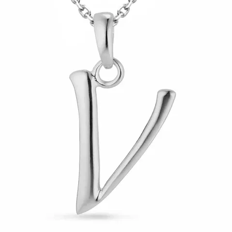 letter v ketting in zilver met hanger in zilver