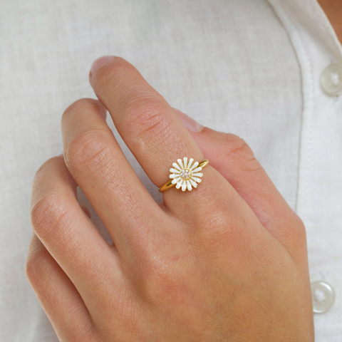 11 mm margriet ring in verguld sterlingzilver