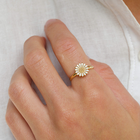 10 mm margriet ring in verguld sterlingzilver