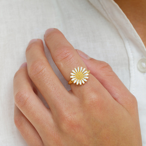 14 mm margriet ring in verguld sterlingzilver