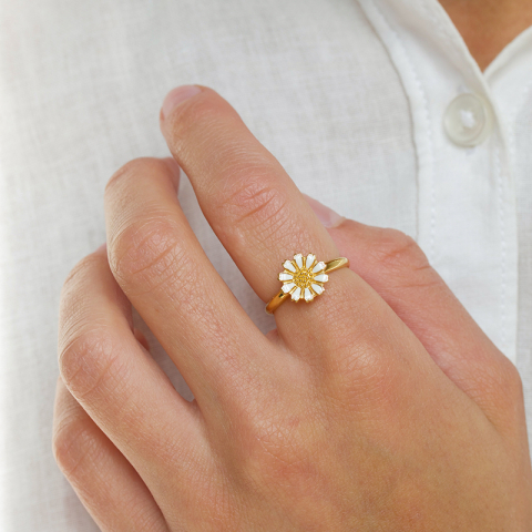 10 mm margriet ring in verguld sterlingzilver