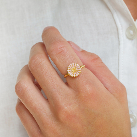 12 mm margriet roze ring in verguld sterlingzilver