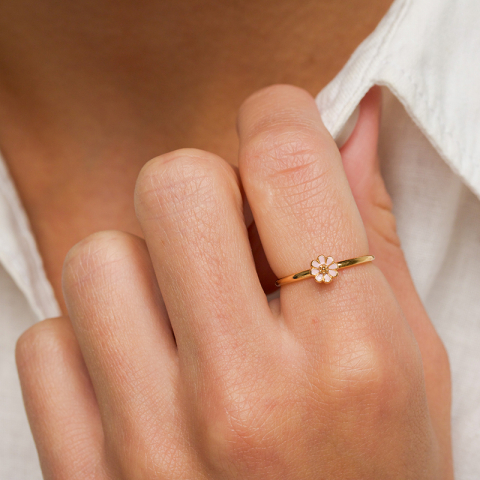 5 mm margriet roze ring in verguld sterlingzilver