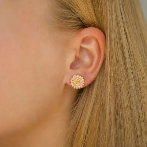 11 - 12 MM margriet pink oorsteker in verguld zilver