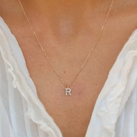 letter r zirkoon ketting met hanger in 8 karaat goud