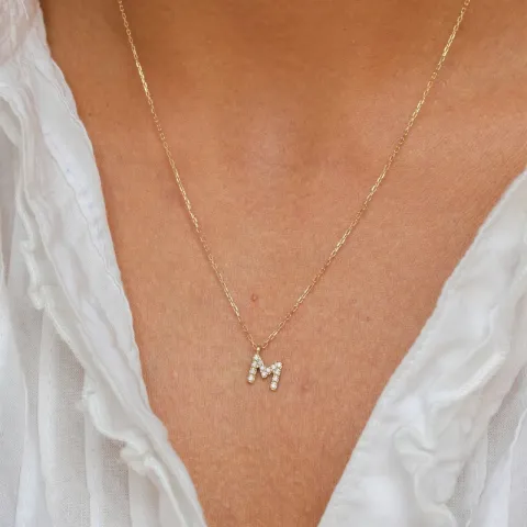 letter m zirkoon ketting met hanger in 8 karaat goud