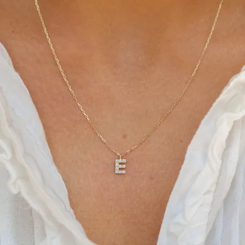 letter e zirkoon ketting met hanger in 8 karaat goud