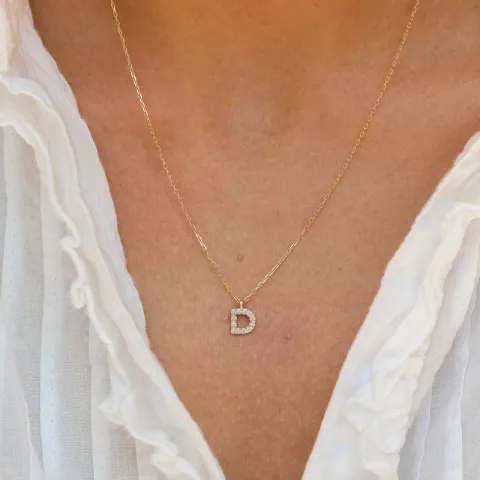 letter d zirkoon ketting met hanger in 8 karaat goud