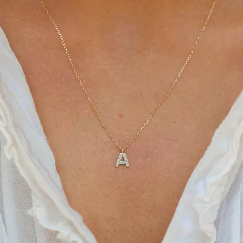 letter a zirkoon ketting met hanger in 8 karaat goud