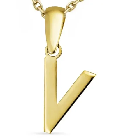 letter v ketting in verguld sterlingzilver met hanger in 8 karaat goud