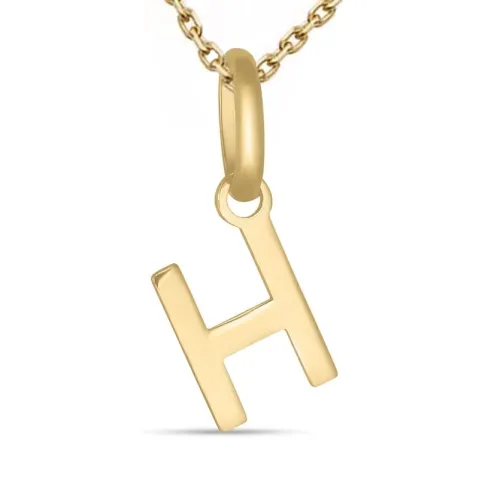 letter h ketting in verguld sterlingzilver met hanger in 9 karaat goud